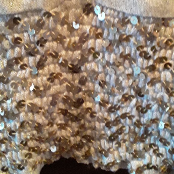 Venus SZ SM Cream Gold Sparkle Sequin Waist Cuffs Cashmere Wool Crop Sweater - Picture 4 of 6